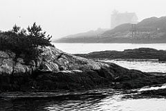Hendricks Head Lighthouse on a Foggy Day in Maine -BW
